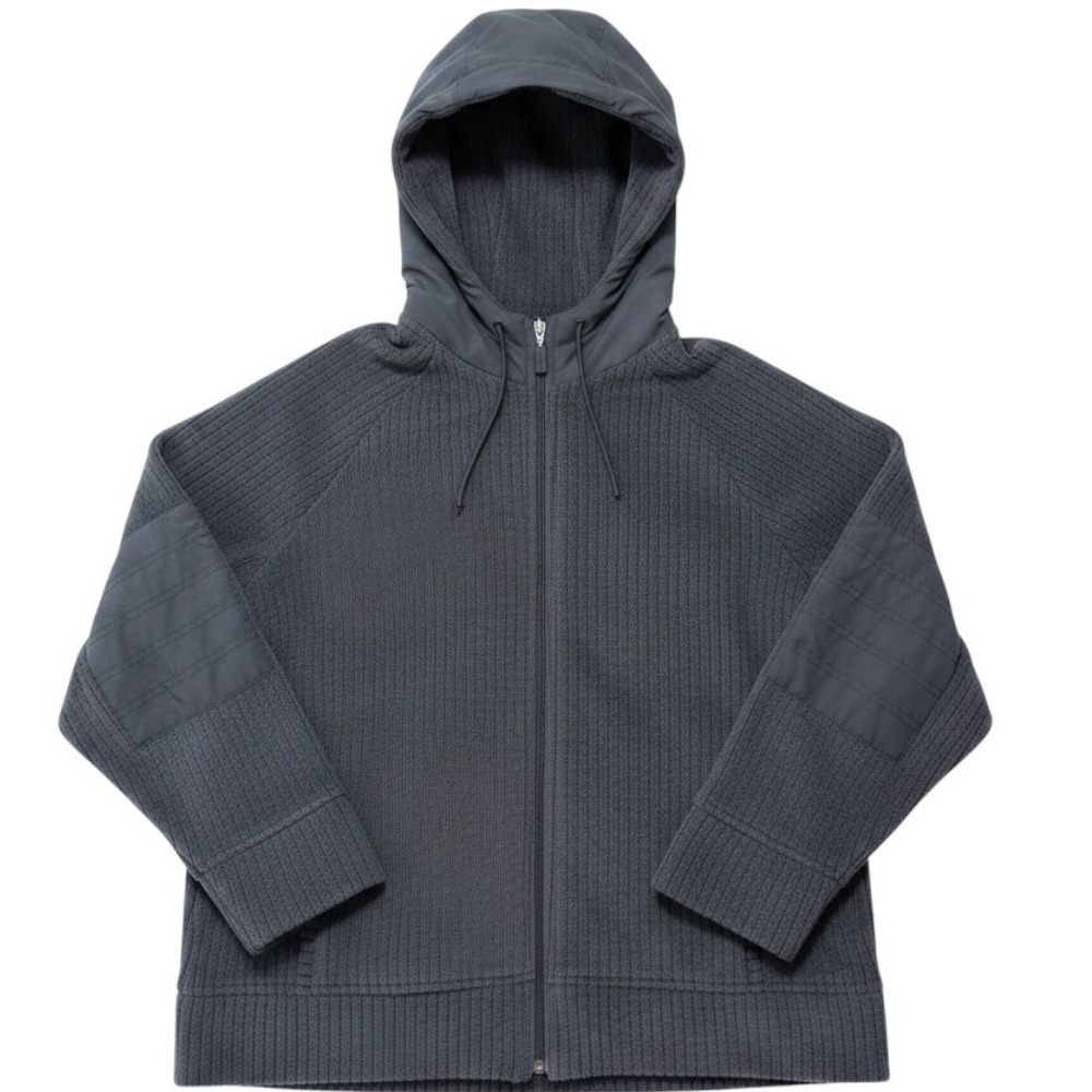 Catalina Full Zip Hoodie Women Large Charcoal Grey Ribbed Fleece Elbow Patches